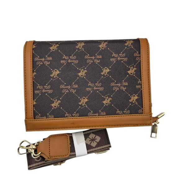 Beverly Hills Polo Club Crossbody Bag Faux Leather Brown Tan 7Hx8.5Lx3W Inch - Picture 11 of 12